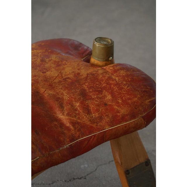 20th Century Dark Red Moroccan Camel Saddle Footstool, North Africa, 1940s For Sale - Image 15 of 18
