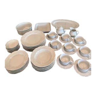 1990s Rare Dansk Lierre Sauvage "Ivy" White Porcelain Dinnerware Set - 8 Piece Place Setting + Serving Dishes For Sale