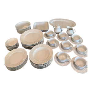 1990s Rare Dansk Lierre Sauvage "Ivy" White Porcelain Dinnerware Set - 8 Piece Place Setting + Serving Dishes