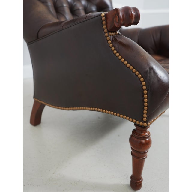 2010s Stickley Tufted Leather Leopold Chair & Ottoman For Sale - Image 5 of 18