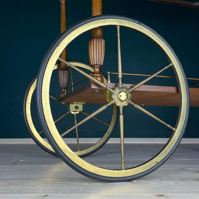Glass Mid-Century Modern Wooden Bar Cart Trolley, Italy, 1970s For Sale - Image 7 of 18