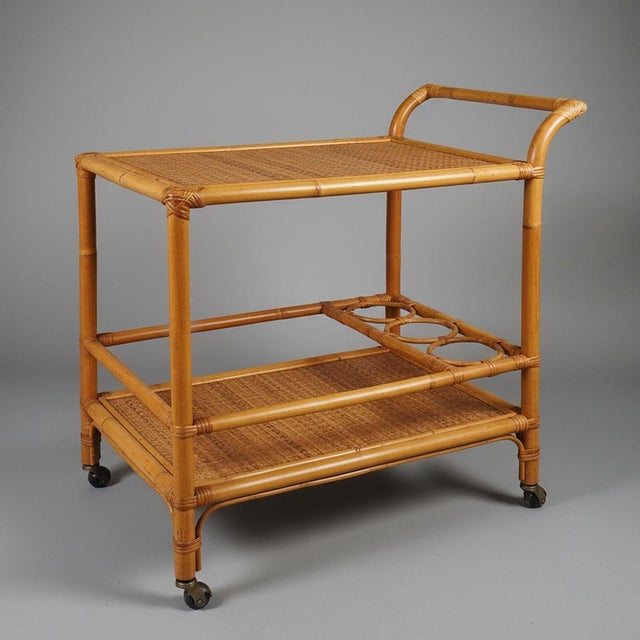 Vintage Handcrafted and Bar Cart in Bamboo E Rattan, 1960s For Sale - Image 4 of 9