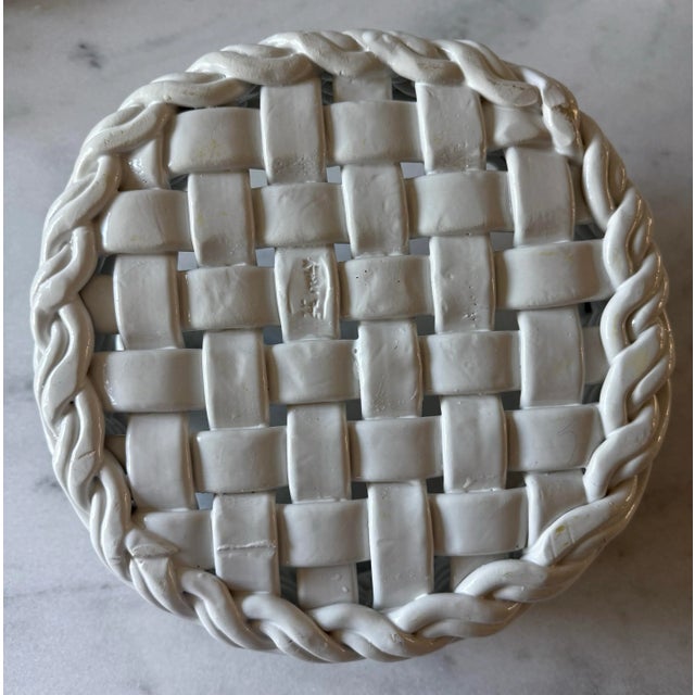 Vintage Italian White Woven Ceramic Basket For Sale - Image 9 of 11