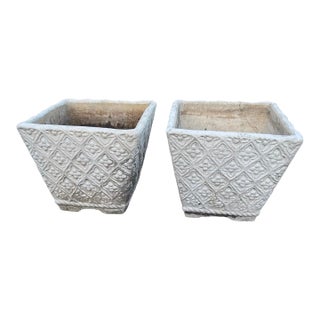 Vintage Pair of Square Lattice Cast Stone Planters For Sale