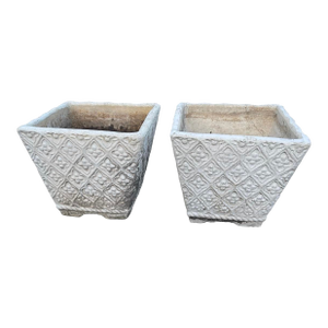 Vintage Pair of Square Lattice Cast Stone Planters