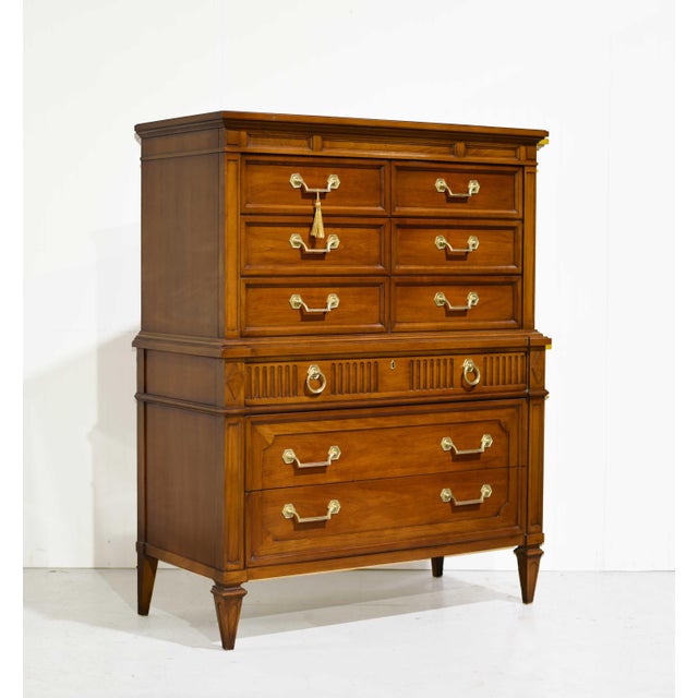 Transitional Mid Century Transitional Highboy Fluted Frieze Dresser by Thomasville For Sale - Image 3 of 15