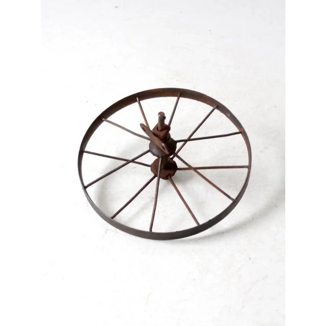 Brown Antique Iron Cart Wheel For Sale - Image 8 of 13
