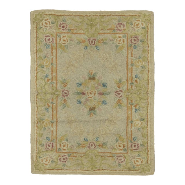 Antique Hooked Rug With Pastel Medallions & Garland Border - Rug & Kilim For Sale