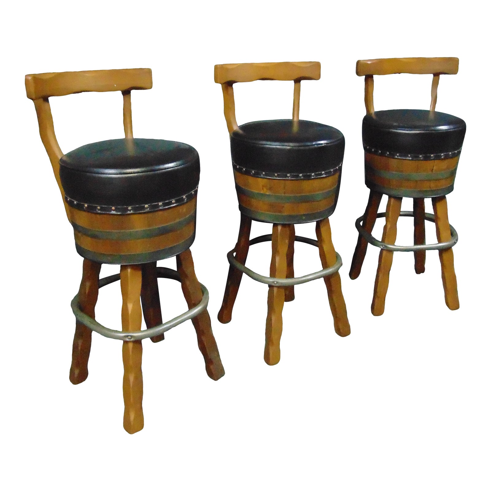 Mid Century Modern Oak Whiskey Barrel Bar Stools Set of 3 Chairish