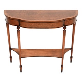 Antique Regency Style Burr Walnut Console Table, 1950 For Sale