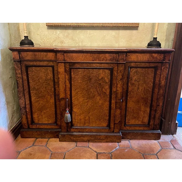 English Antique English Burr Walnut 3 Door Sideboard, Server For Sale - Image 3 of 3