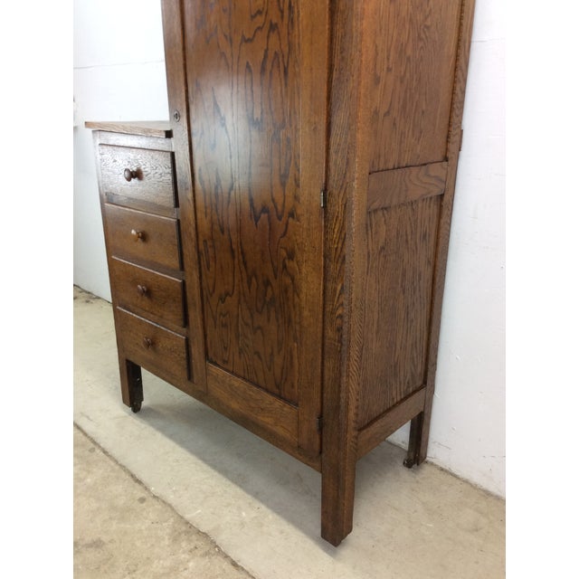 Antique Oak Side by Side Armoire With Mirror For Sale - Image 11 of 12