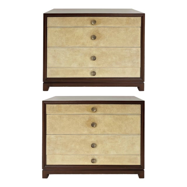 Tommi Parzinger Charak Leather Clad Chests of Drawers, Pair Circa 1950s For Sale