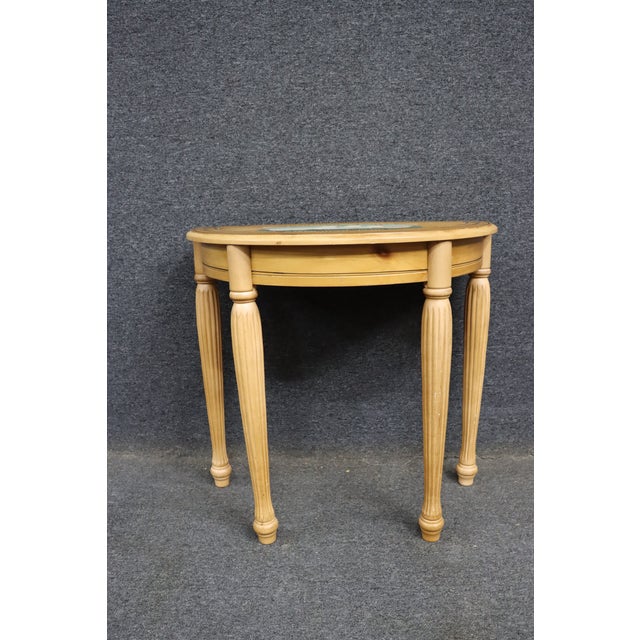 Paint-decorated pine demi-lune console table featuring a hand-painted sailing ship motif to the top marked “Southern...
