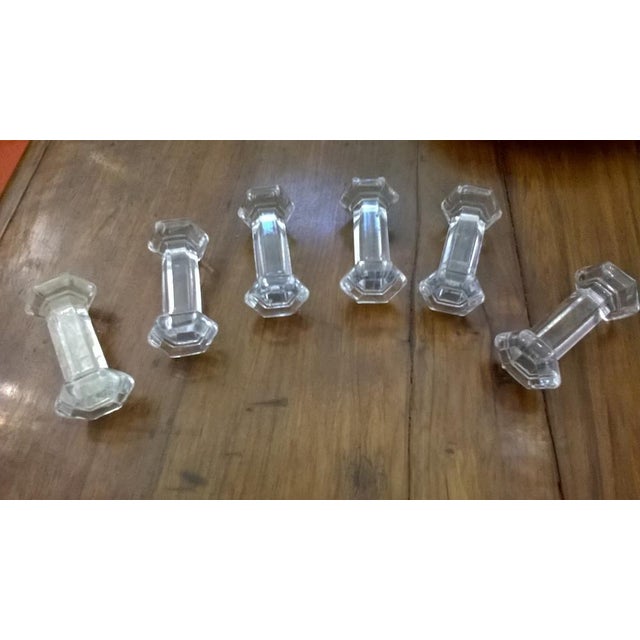 Group 6 rests glass cutlery machined with an octagonal shape and flower engraved on the side. Italy vintage Art Deco.