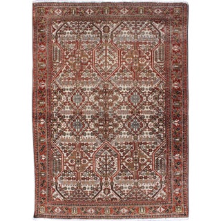 Antique Persian Joshegan Rug in Ivory Background With Red, Green and Blue 3′7″ × 5′2″ For Sale