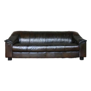 Vintage Brown Leather Three-Seat Sofa, Circa 1980s For Sale