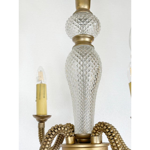 Metal Antique French Art Deco Cut Glass & Brass Chandelier For Sale - Image 7 of 11