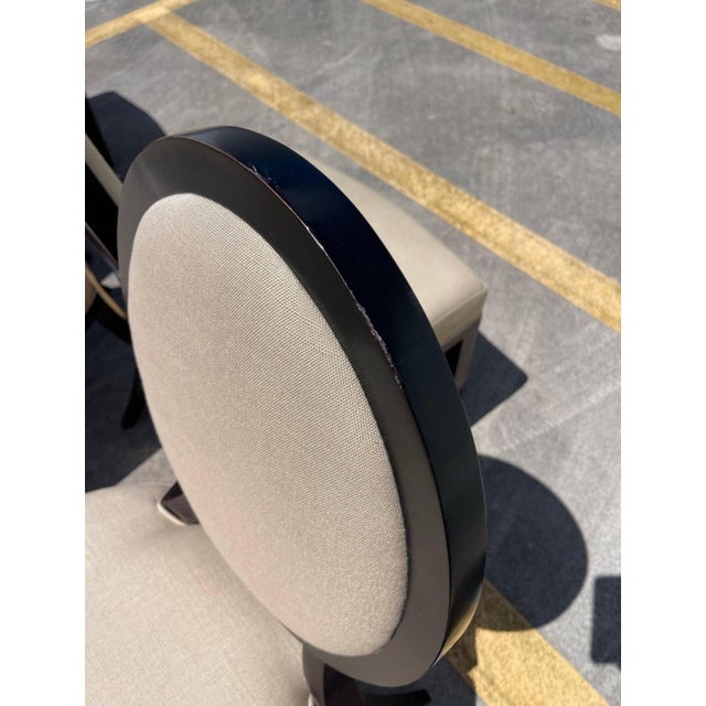 Barbara Barry for Baker Oval X Back Linen Upholstery Dining Chairs, Set of 6