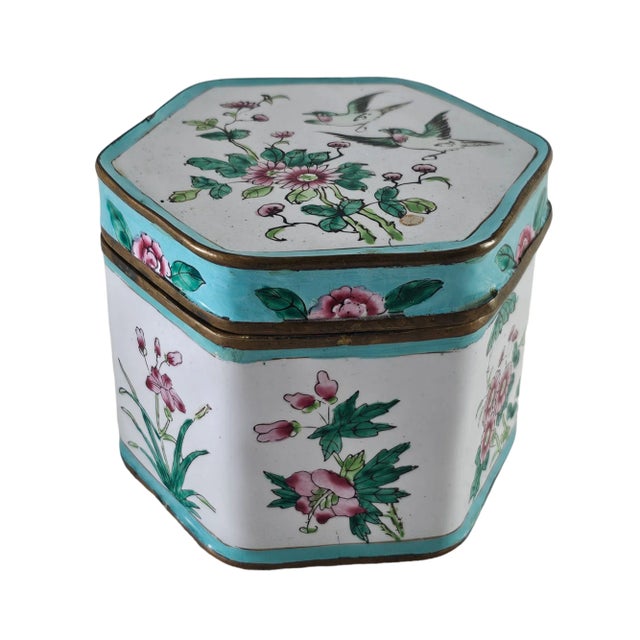 Chinese Canton Trinket Box Hexagon | Chairish