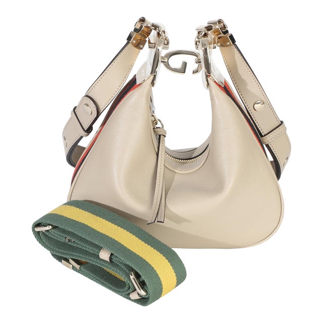 Beige Smooth Calfskin Web Small Attache Shoulder Bag For Sale