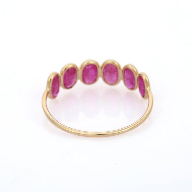 Gold Ruby Half Eternity Band in 18 Karat Yellow Gold Size 3.5 For Sale - Image 8 of 10