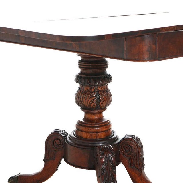 Early 19th Century Antique Federal Duncan Phyfe Style Acanthus Carved Mahogany Card Table C1830 For Sale - Image 5 of 14