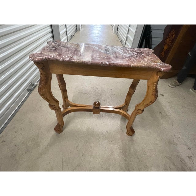 1960s Vintage Italian Rococo Revival Hand-Carved Marble Console Table For Sale - Image 5 of 8