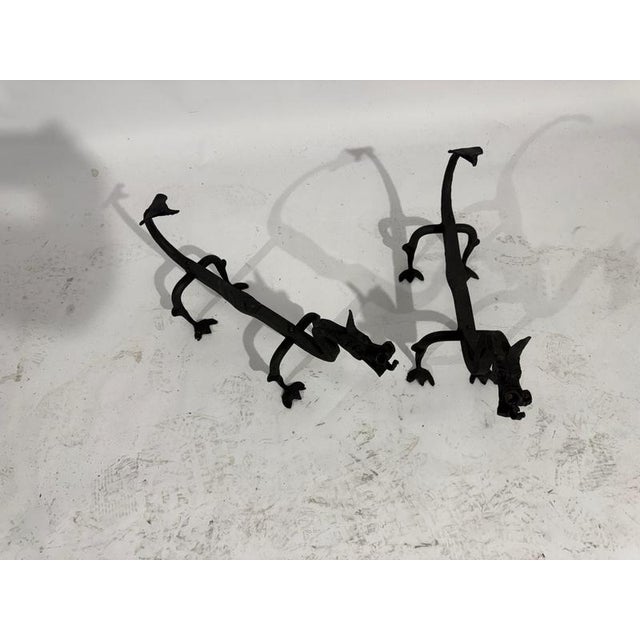 Mod Dragon Andirons in Wrought Iron, 1940s, Set of 2 For Sale - Image 9 of 18