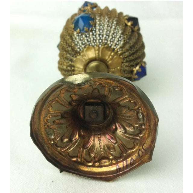 Victorian 1910s Small Victorian Bejeweled Pierced Brass Goblet-Shaped Stand and Shade For Sale - Image 3 of 9