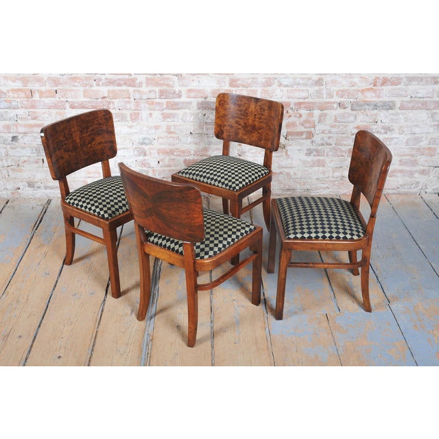 Vintage Art Deco Chairs in Beech and Walnut Veneer, Czech, 1920s, Set of 4 For Sale - Image 10 of 17