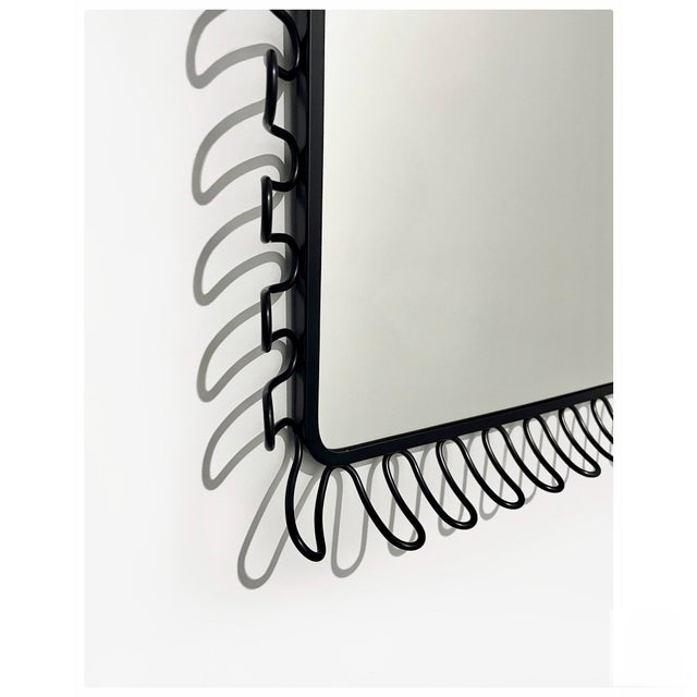 Vintage Sculptural Black Metal Wall Mirror with Graphic Wavy Frame from Ikea, 1980s For Sale - Image 3 of 5