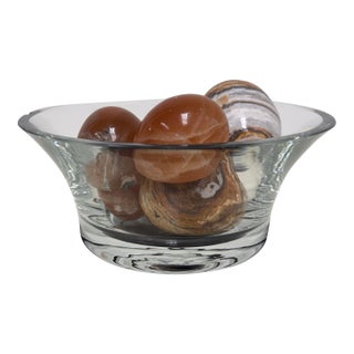 Carved Lotus Base Glass Bowl + Stone Sphere Set For Sale