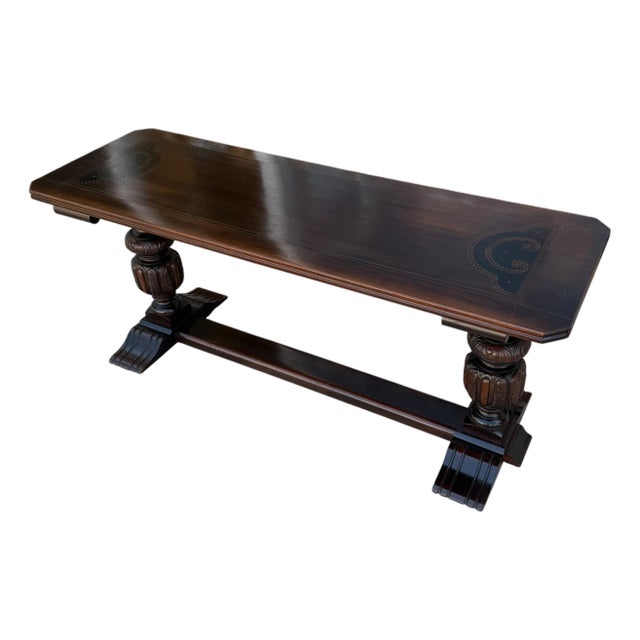 Antique English Tudor Inlaid Refectory Console Sofa Table For Sale