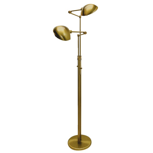 Vintage Brass Twin Double Holtkotter Floor Lamp, 1970s For Sale