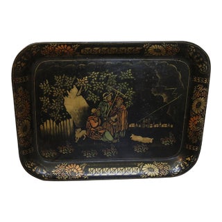 Large Hand Painted Toleware Tray Signed S. Callnin 1969 - "The Thunderstorm" Folk Art For Sale