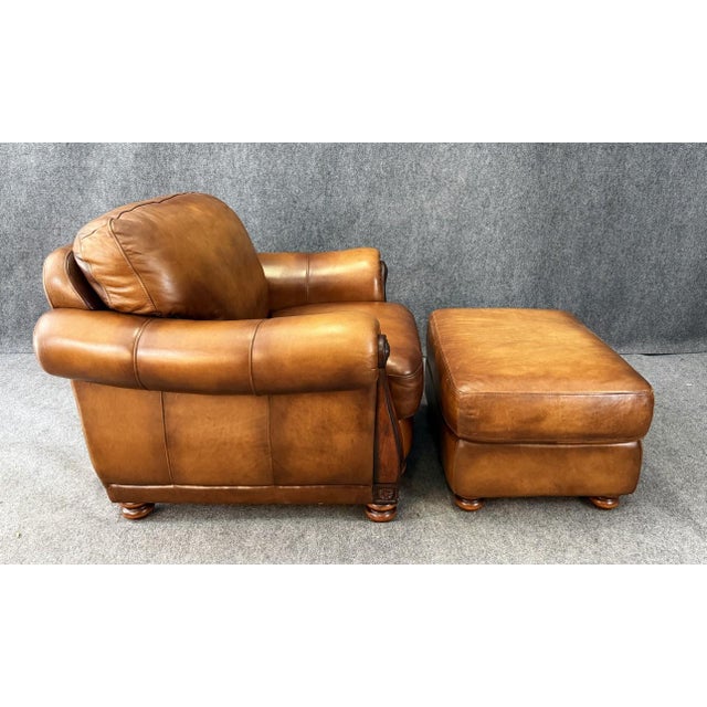 Early 21st Century Brown Leather Club Chair and Ottoman For Sale - Image 5 of 18