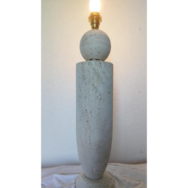 1980s Italian Travertine Table Side Lamp Sculptural Stone Obelisk Mid-Century Modern For Sale - Image 12 of 14