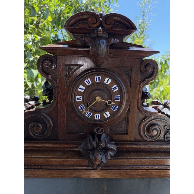 Rustic Large 19th Century Carved Black Forest Mantel Clock For Sale - Image 3 of 15