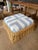 Hollywood Regency 1980s Woven Rattan Ottoman in Blue and White Stripe For Sale - Image 3 of 4