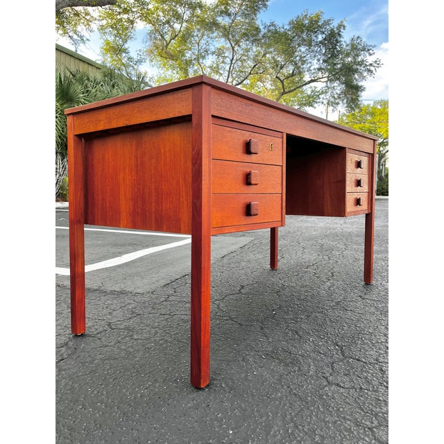 Wood Mid Century Danish Modern Teak Writing Desk | by Domino Møbler For Sale - Image 7 of 18
