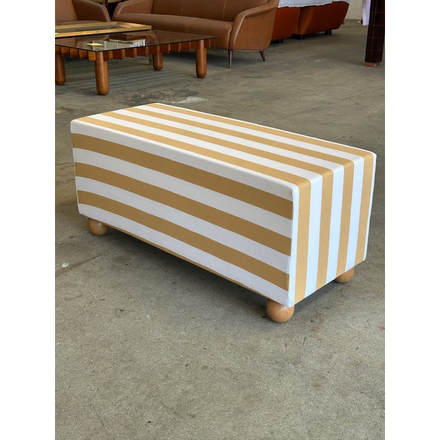 Vintage Bench with Wooden Legs and Striped Fabric, 1980s For Sale - Image 4 of 8