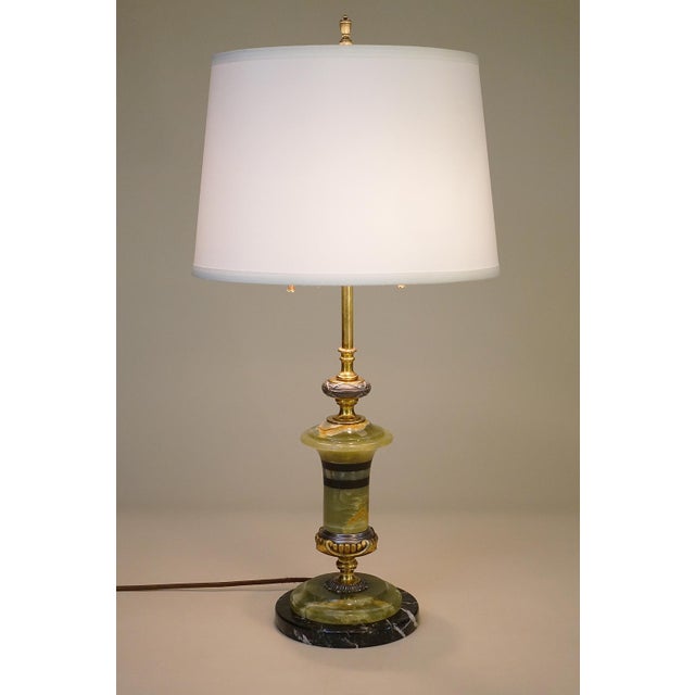 1920s 1920s Elaborate French Empire Neoclassic Green Onyx Black Marble Bronze/Brass Table Lamp For Sale - Image 5 of 12
