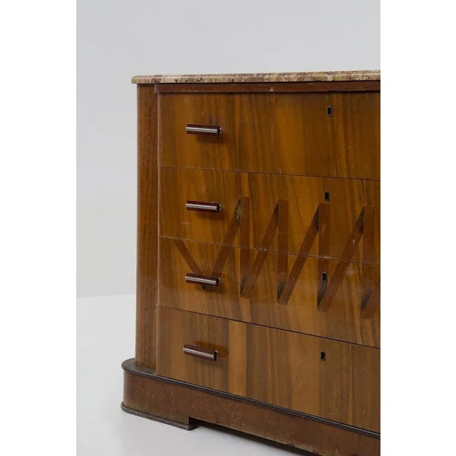 Italian Futurist Chest of Drawers in Marble and Wood with Iconographic Inlay, 1915 For Sale - Image 6 of 11