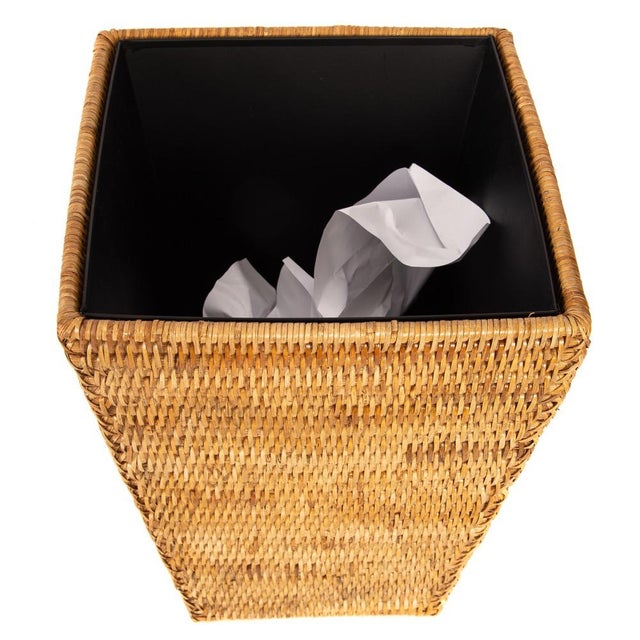 Artifacts Rattan Square Tapered Waste Basket with Metal Liner in Honey Brown For Sale In Houston - Image 6 of 7