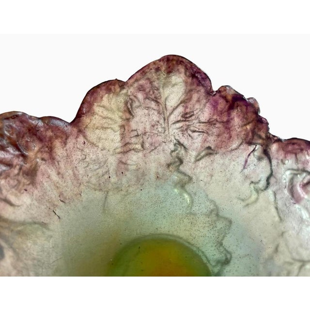 Glass Vintage French Cabbage Leaf Bowl from Daum For Sale - Image 7 of 11