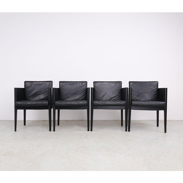 Arco Cubist Black Leather Chairs, 1980s, Set of 4 For Sale - Image 14 of 14