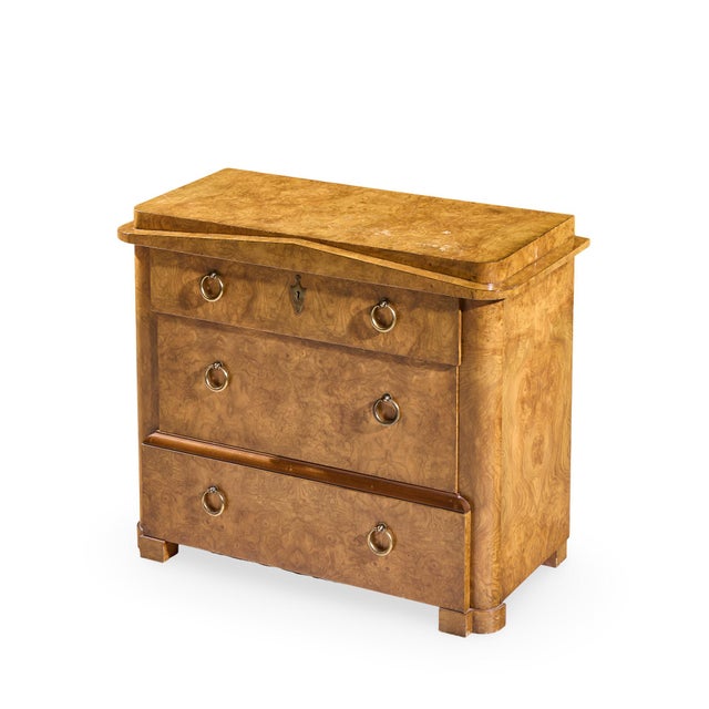 Neoclassical Baker Neoclassical Burlwood and Brass Chest of Drawers Lowboy Dresser For Sale - Image 3 of 10