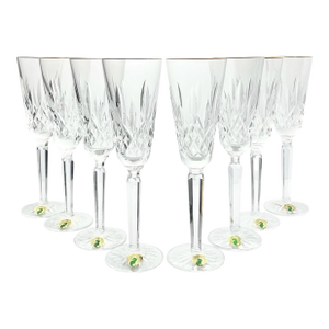 Waterford “Golden Lismore (Tall)” Crystal Gold Rim Champagne Glasses - Set of 8