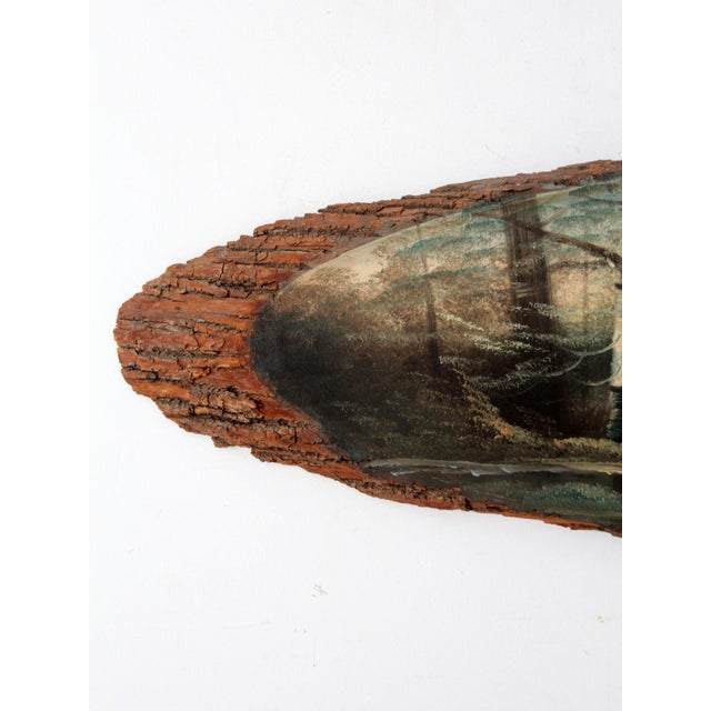 Brown Vintage Hand Painted Landscape on Wood Slab Wall Decor For Sale - Image 8 of 11
